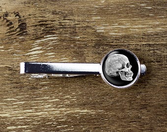 Skull tie clip, Skeleton  tie bar, Gothic Sķull head jewelry accessories