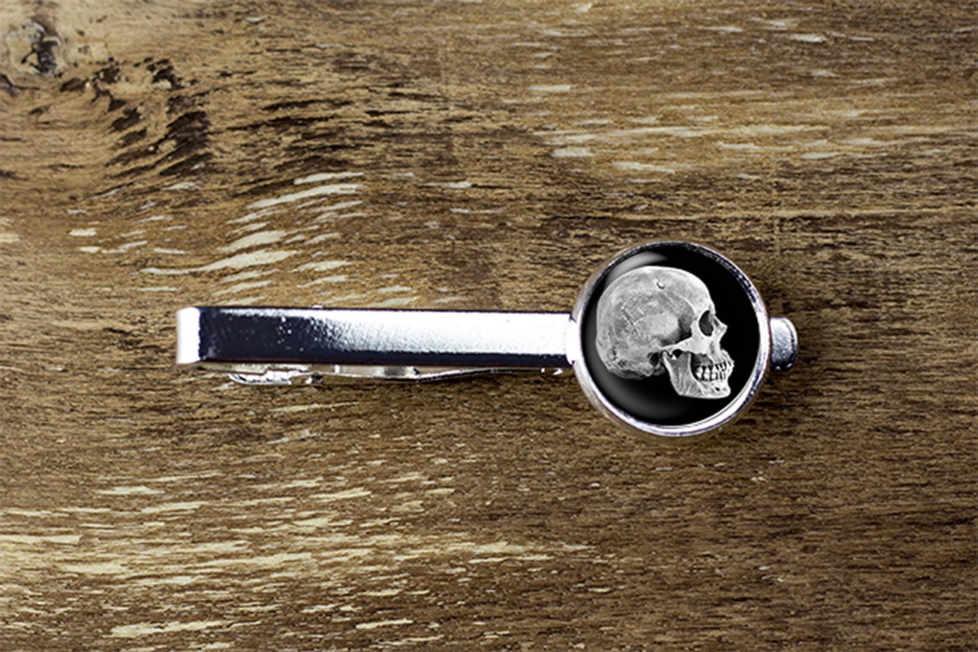 Skull tie clip, Skeleton  tie bar, Gothic Sķull head jewelry accessories