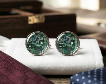 Circuit Board Cufflinks PCB Electronics Engineer Gift Tech Geek Wedding Groomsmen Silver Computer Programming Mens Accessories Motherboard