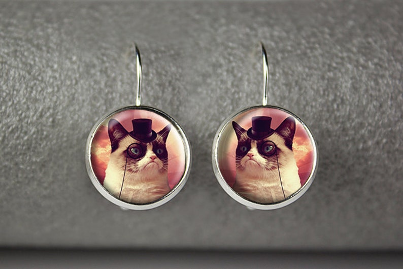 Grumpy Cat Earrings Grumpy Cat Jewelry Grumpy Cat Etsy