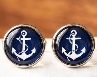 Anchor Cufflinks Nautical Rope Wedding Groomsmen Sailor Gift Men Silver