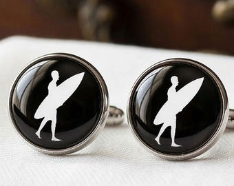 Surfer Cufflinks Surfing Surfboard Beach Groomsmen Gift Men Silver