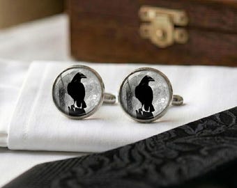 Raven Cufflinks: Silver Plated Crow Jewelry