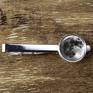 Full Moon Tie Clip: Silver Plated Brass Tie Bar