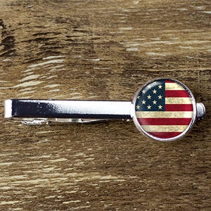 American Flag Tie Clip: Silver Plated USA Patriotic Jewelry
