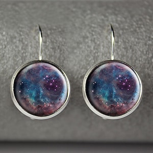 Galaxy Nebula Silver Plated Earrings: Space Jewelry
