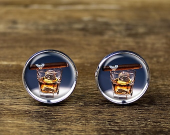 Whiskey and Cigar cufflinks, Wedding cufflinks, Wedding jewelry