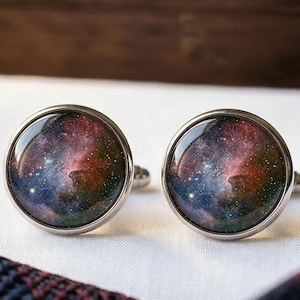 Nebula Cufflinks Deep Space Galaxy Universe Cosmic Gift for Him Silver