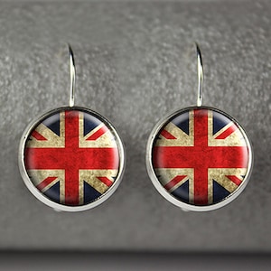Union Jack Earrings: British Flag Silver Plated Dangle Earrings