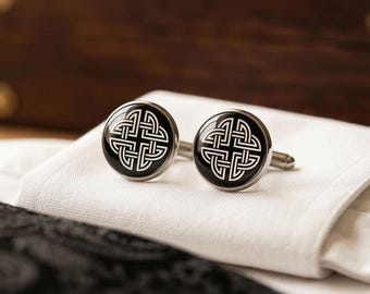 Celtic Knot Cufflinks Irish Wedding Gift for Men Groomsmen Silver Plated Brass Scotland Heritage Jewelry Groom Accessories