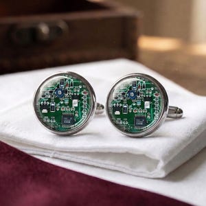 Circuit Board Cufflinks PCB Geek Engineer Programmer Gift Men Silver