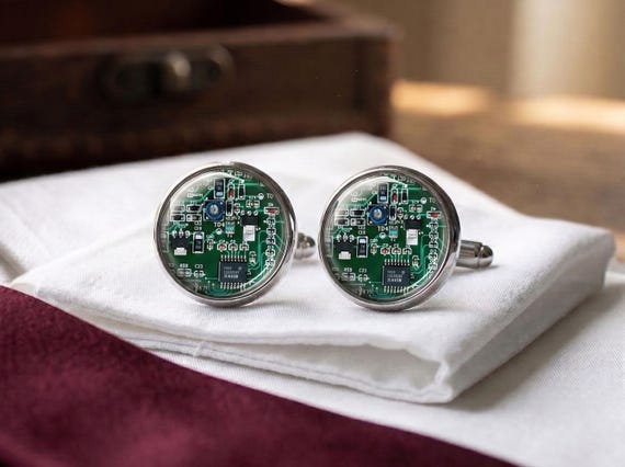 Circuit Board Cufflinks PCB Geek Engineer Programmer Gift Men Silver