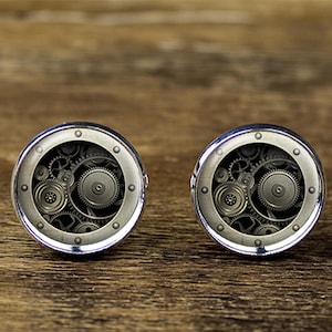 Steampunk Gear Cufflinks: Silver Plated Brass Gear Jewelry