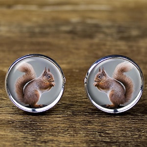 Squirrel Cufflinks: Rhodium Plated Brass, Animal Jewelry