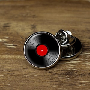 Vinyl Record Lapel Pin: Rhodium Plated Brass Tie Tack