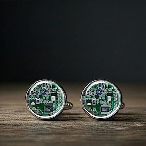 Circuit Board Photo Cufflinks Computer Engineer Gift Tech Geek Wedding Groomsmen Silver IT Programming Mens Accessories Motherboard