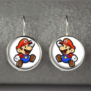 Super Mario Dangle Earrings: Silver Plated, Epoxy Dome