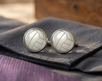 Volleyball Cufflinks for Men Volleyball Player Gift Coach Groomsmen Wedding Silver Ball Sports Jewelry Mens Accessories Him