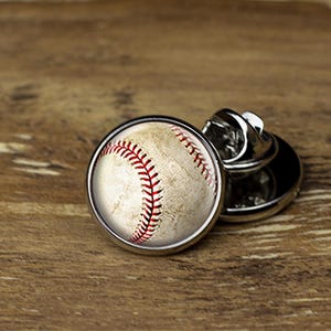 Baseball Lapel Pin: Rhodium Plated Brass Tie Tack