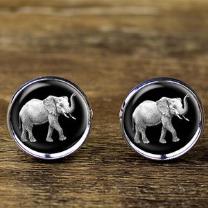Elephant Cufflinks: Silver Plated Brass, Animal Jewelry