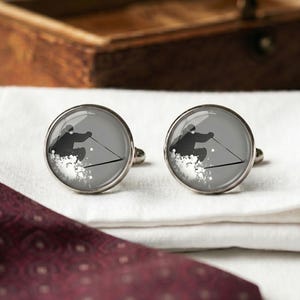 Ski Cufflinks for Men Skiing Gift Groomsmen Winter Wedding Silver Skier Jewelry Snow Sports Mens Accessories Ski Lover Gift Him
