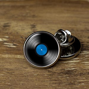 Vinyl Record Lapel Pin: Rhodium Plated Brass Tie Tack