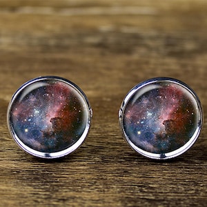 Galaxy Cufflinks: Silver Plated Nebula Space Jewelry