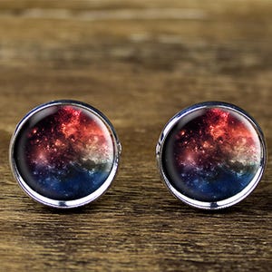 Galaxy Cufflinks: Silver Plated Nebula Space Jewelry
