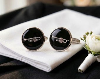 Trumpet Cufflinks Jazz Band Musician Music Teacher Gift Men Silver