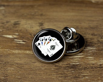 Poker Lapel Pin, Playing Cards Lapel Pin, Poker Tie Tack, Playing Cards Brooch