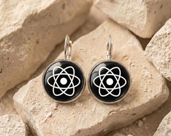 Atom Earrings Women Science Lover Gift Physics Chemistry Jewelry Dangle Silver Scientist Birthday Her Statement Black Stainless