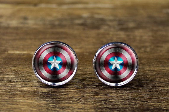 Silver Cufflinks Captain America Superhero Inspired Sterling Silver Cufflinks Captain America Cufflinks Sterling Silver Jewellery