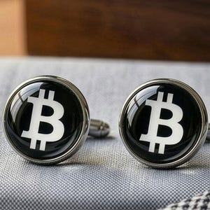 Bitcoin Cufflinks Crypto Trader Blockchain Investor Gift Men Silver