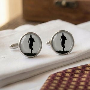 Runner Cufflinks for Men Marathon Gift Jogger Silhouette Sports Cufflinks Groomsmen Running Dad Birthday Silver Mens Accessory