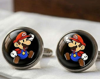 Retro Gamer Cufflinks Video Game Plumber Groomsmen Gift Men Silver
