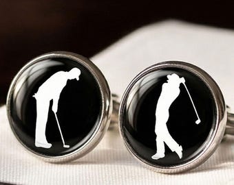 Golf Player Cufflinks Golfer Swing Wedding Groomsmen Gift Men Silver