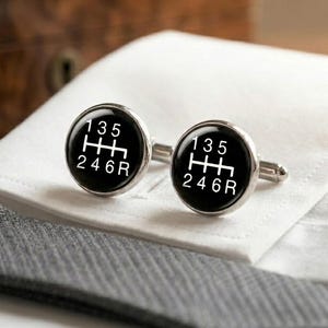 JDM Gear Shift Cufflinks for Men 6 Speed Manual R Reverse Right Gearstick Silver Japanese Car Gift Groomsmen Sports Car Mens Accessories Him