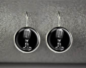 Microphone earrings, Retro microphone earrings, Microphone jewelry