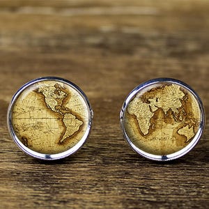 Antique World Map cufflinks, World Map cuffflinks, Vintage Globe cufflinks