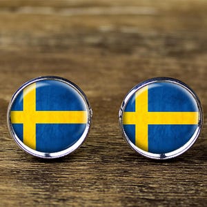 Sweden Flag Cufflinks: Silver Plated Swedish Jewelry