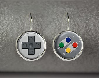 Game Controller Stainless Steel Dangle Earrings, Joystick Gamer Jewelry, Geek Gift Drop Earrings