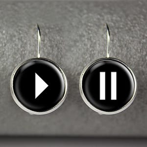 Play and Pause earrings, Tape player button earrings, Stereo button earrings