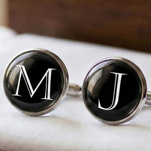 Personalized Monogram Cufflinks for Men Custom Initial Letter Silver Jewelry