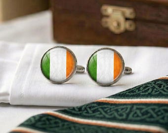 Irish Flag Cufflinks Silver Brass Ireland Gift St Patricks Day Celtic Jewelry Mens Accessories