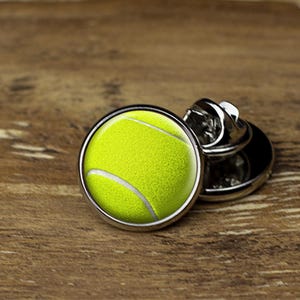 Tennis Ball Lapel Pin: Rhodium Plated Brass Tie Tack
