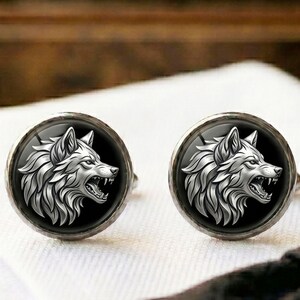Wolf Head Cufflinks Wildlife Animal Masculine Groomsmen Gift Silver