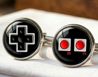 Retro Game Controller Cufflinks NES Gamer Groomsmen Gift Men Silver