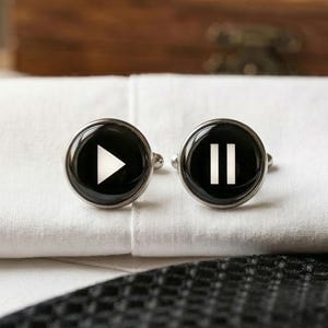 Play Pause Cufflinks Music Producer Gift DJ Musician Groomsmen Wedding Silver Button Mens Accessories Audio Engineer Sound Tech Gift