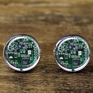 Circuit Board Cufflinks: Silver Plated Brass, Tech Geek Jewelry