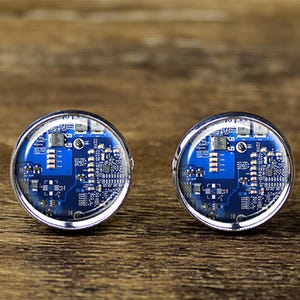 Circuit Board Cufflinks: Silver Plated Brass, Tech Geek Jewelry